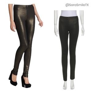 ALICE + OLIVIA Black & Metallic Gold Shimmer Front Zip Leggings